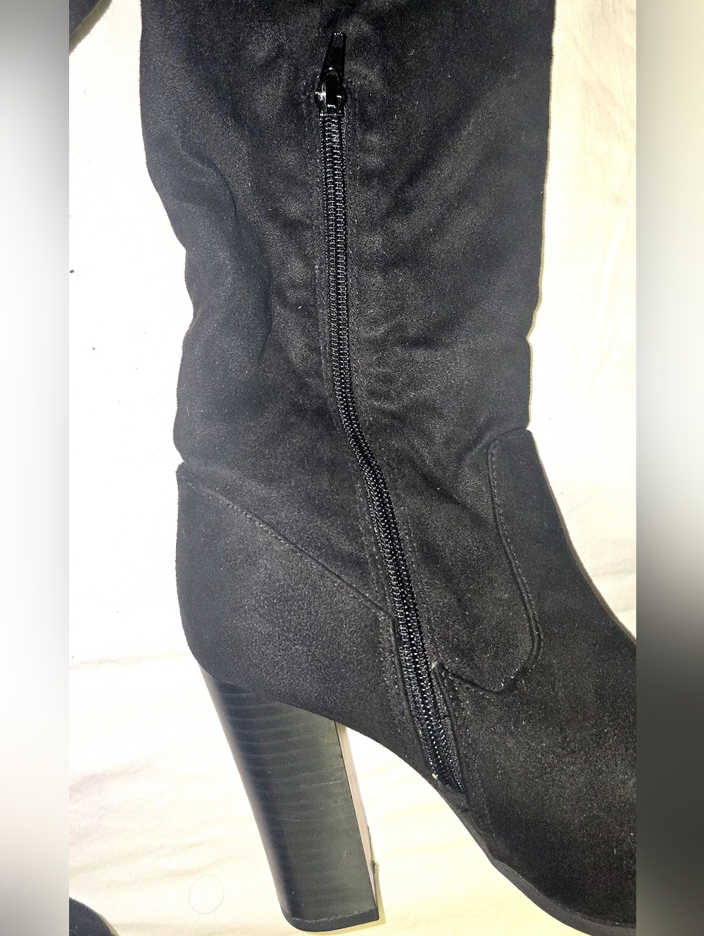 6.5 Over-the-Knee Lace-Up Zipper High Heel Boots - Faux Suede Black - Picture 4 of 10